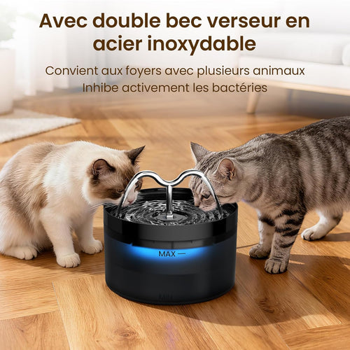 DOOOB Fontaine a Eau Chat 2.1L, Fontaine À Eau Chat Avec Lampe À LED Et Pompe Ultra-Silencieuse, Distributeur Fontaine a Eau Pour Chien, 3 Filtres & 3 Éponges Inclus