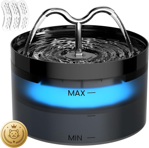 DOOOB Fontaine a Eau Chat 2.1L, Fontaine À Eau Chat Avec Lampe À LED Et Pompe Ultra-Silencieuse, Distributeur Fontaine a Eau Pour Chien, 3 Filtres & 3 Éponges Inclus